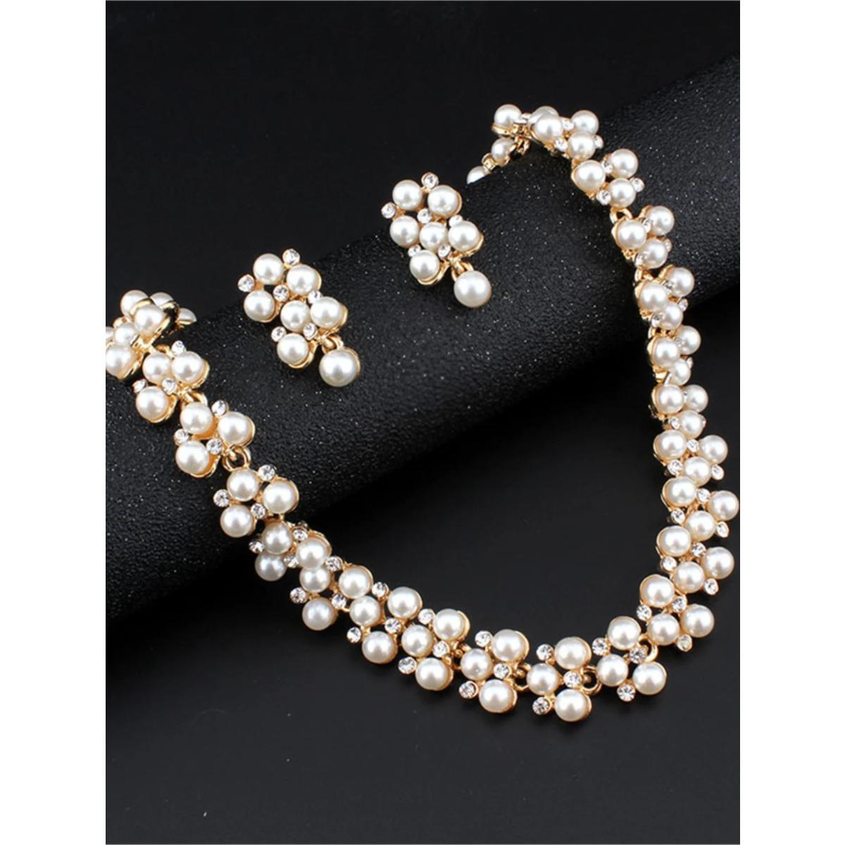 

3 предмета модного и трендового женского комплекта из сверкающего жемчуга, ожерелье со стразами, серьги, аксессуары для вечеринок и банкетов Silver&45cm