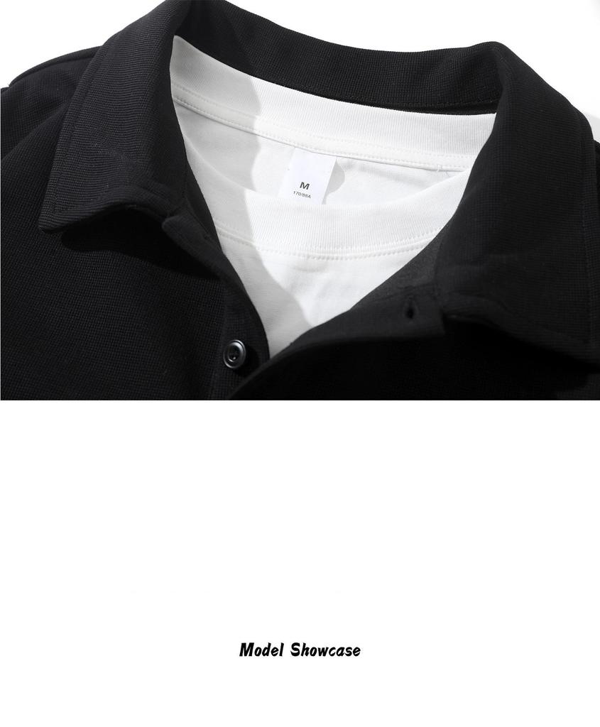 Men's Trendy Black Fake Two-Piece Lapel Hoodie Polo Shirt for Spring/Autumn