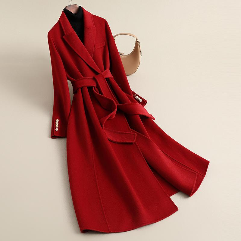 Autumn and winter women's double-sided woolen long coat double-sided wool woolen coat red coat high-end woolen coat women