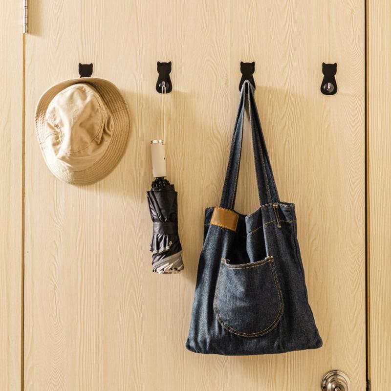 4pcs Waterproof Adhesive Hook for Bathroom Kitchen Cute Cats Door Hanger Holder Clothes Towel Racks Wall Decoration