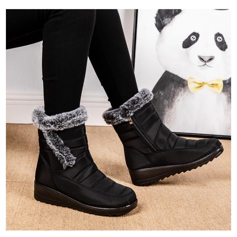 2025 New Style Faux Rabbit Fur Collar High-Top Insulated Women's Snow Boots with Side Chain, Waterproof Women's Boots, Casual Women's Shoes