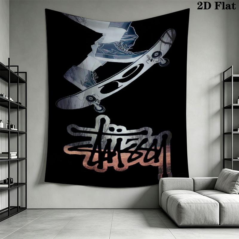 Grey Camo Pattern Tapestry, Dark Camouflage Street Brand City Logo Print Wall Hanging Decor
