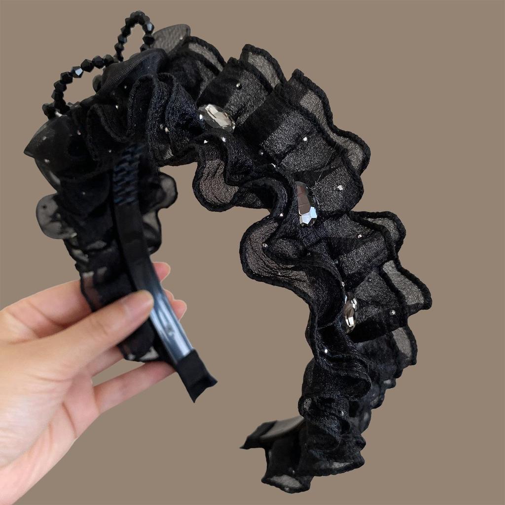 Exquisite Crystal Flower Wood Ear Edge Headband for Women - 2026 New High Skull Top, Wide Edge Hairline Cover Hair Clip