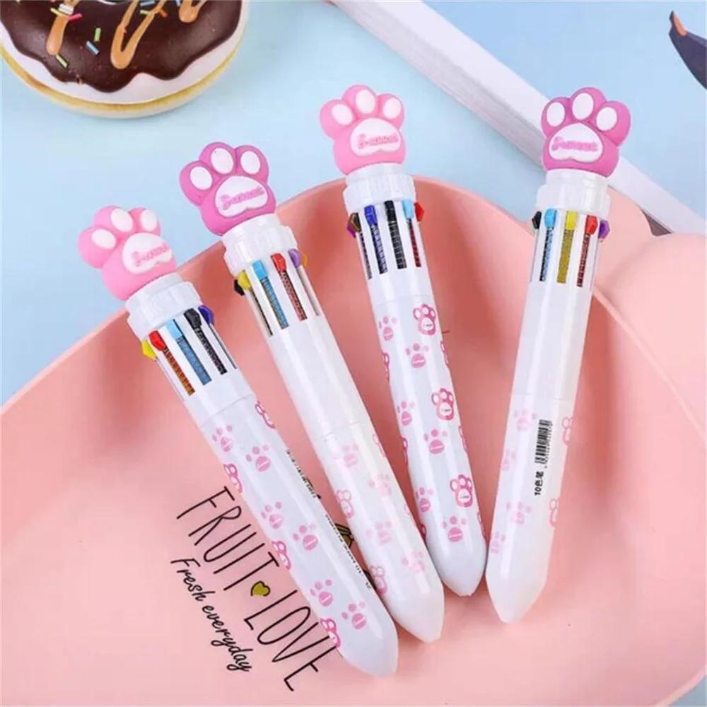 Paw Print Unicorn Ten Color Ballpoint Pen Cartoon Kawaii Multi-color Students Gel Pen Stationery Rainbow Write Cute Pens
