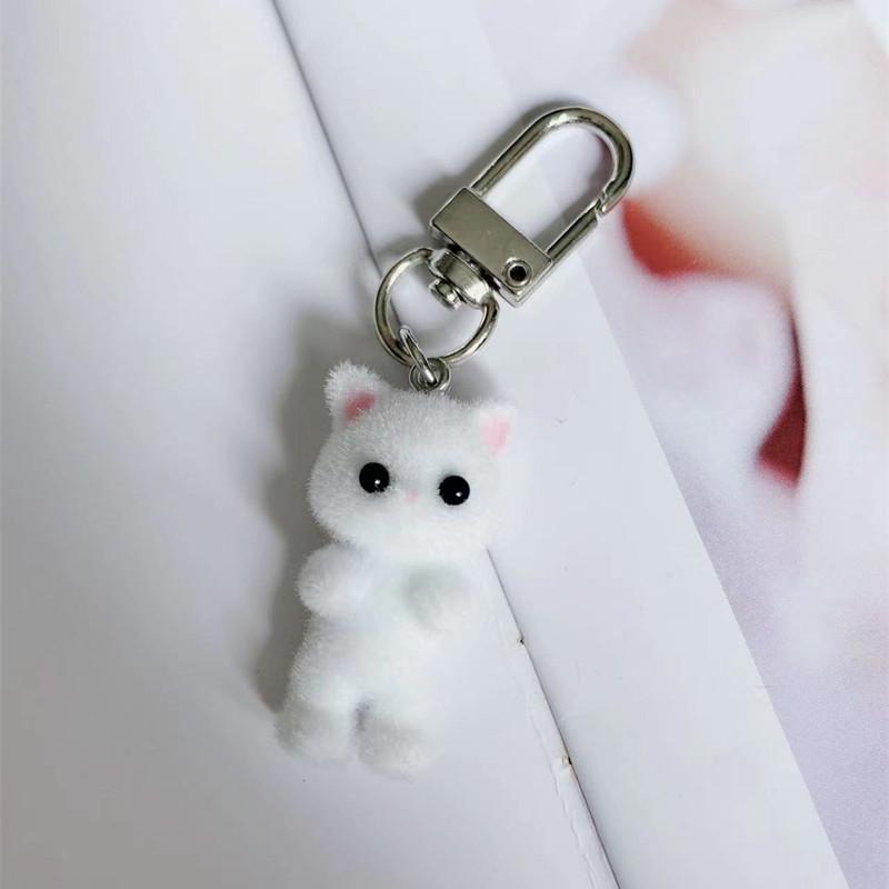 Cute Flocking Cat Keychain 3D Love Phone Pendant Headphone Charm Bag Decor Car Key Ring Jewelry Gift