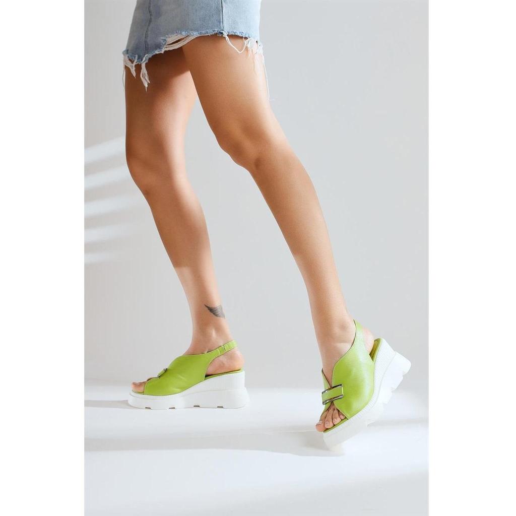 Sandales Cuir Véritable Semelle Haute Dos Ouvert Pierres