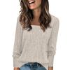 Women's Long Sleeve Square Neck Knit Top for Casual Wear