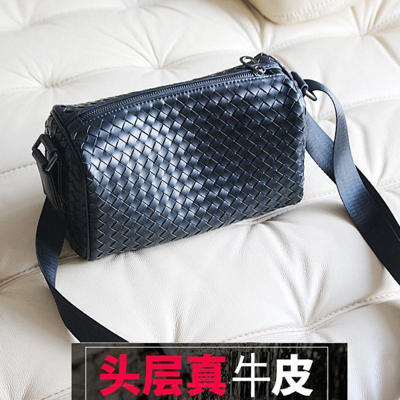 

Cylinder Authentic Leather Weave Work Clothing Shoulder Fashion Crossbody Bag Black