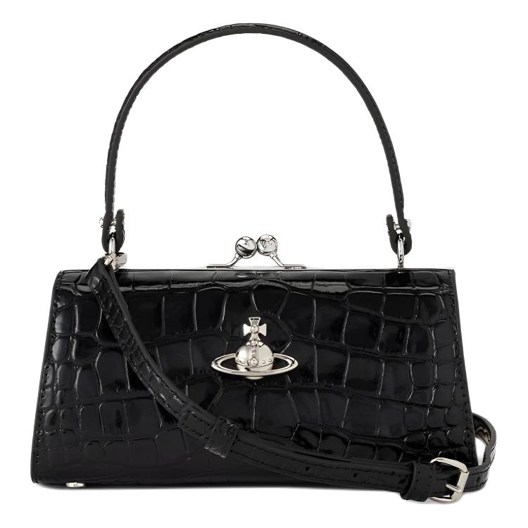 

VIVIENNE WESTWOOD West Queen DOLL XL Crocodile Embossed Detachable Shoulder Strap Leather Tote Bag Women Handbags Black 1220952413-013 Basic Set (Bag+Dust Bag)