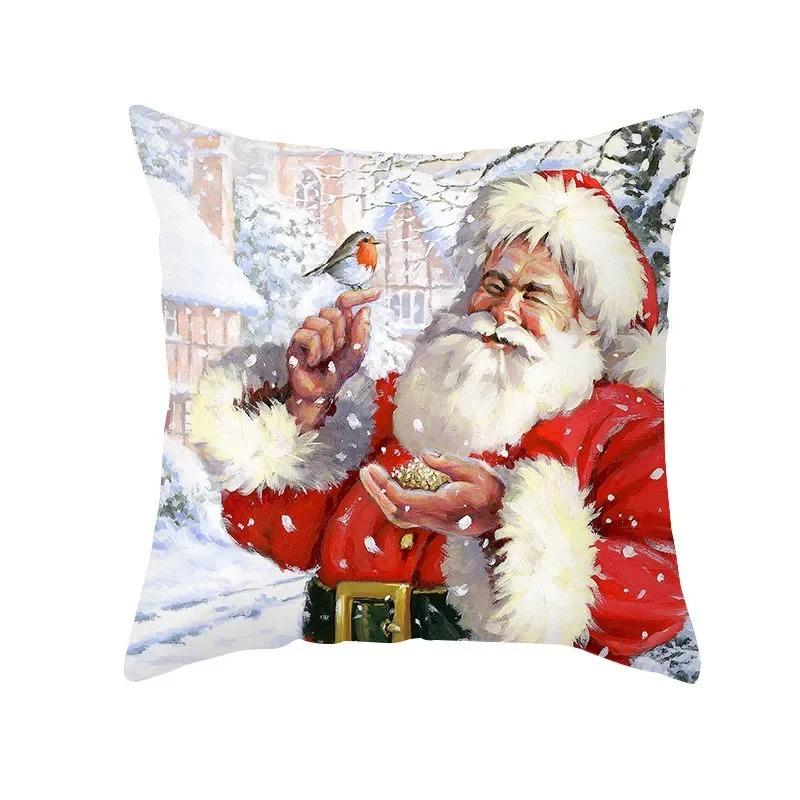 Winter Snow Scene Christmas Pillowcase New Year Home Decoration Sofa Cushion Cover Christmas Tree Printed Pillowcase