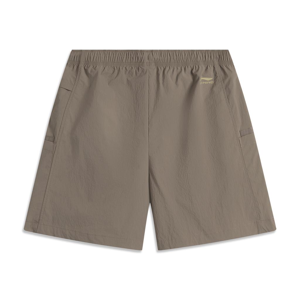 Li Ning Sports Lifestyle Series Solid Color Mid Waist Breathable Versatile Straight Leg Sports Shorts Women Shorts Tree-Gray-Brown AKSV408-3