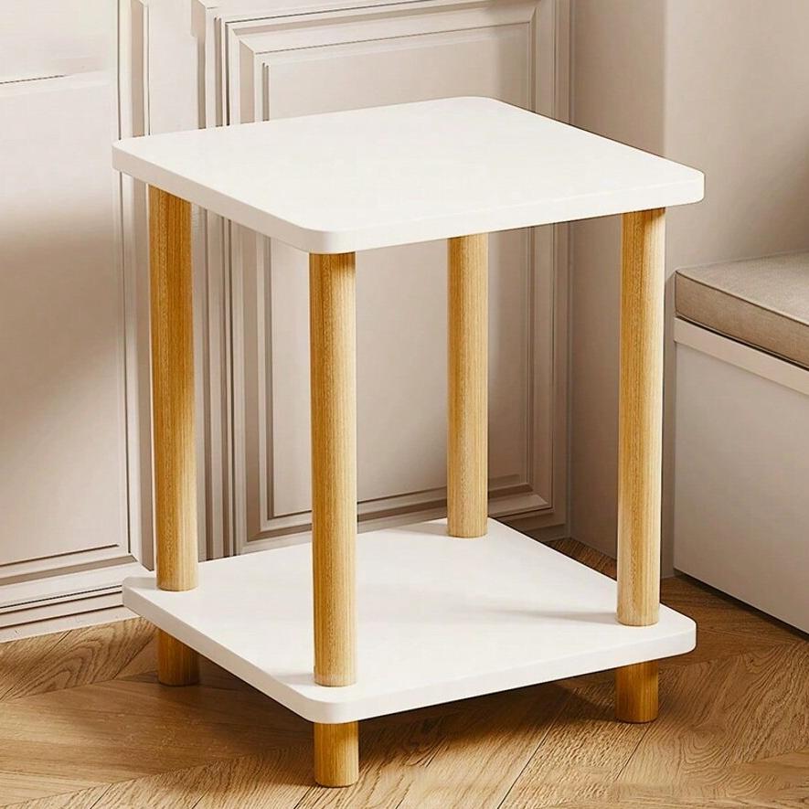 Solid Wood Side Table2-Tier Boho End Table With Storage Shelfslim Nightstand Bedside Table For Small Spacesliving Room