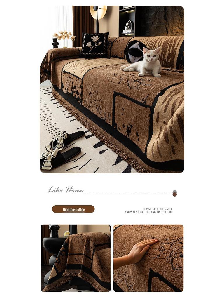 Elegant French Retro Chenille Sofa Cover - Chinese Style, Light Luxury, Full Coverage