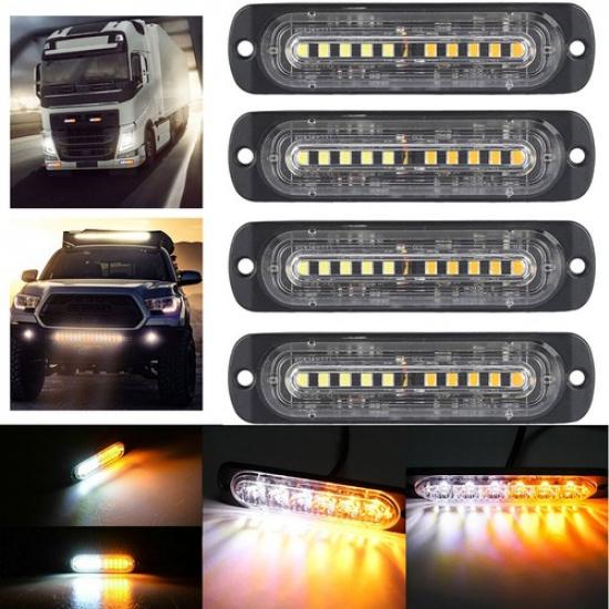 4X 10LED Car Truck Quality Beacon Warning Hazard Strobe Flash Light Amber/Whit