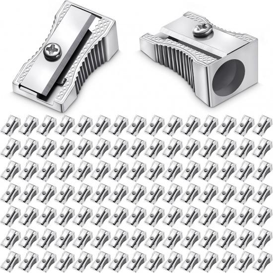 Fumete 96 Pcs Metal Mini Pencil Sharpeners Bulk Handheld Metal Pencil Sharpeners Single Hole Aluminum Alloy Manual Sharpener Bulk for School Office