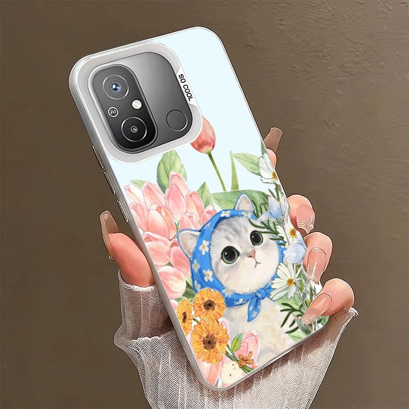Cute Floral Headscarf Kitten Shockproof Phone Case for Xiaomi Poco X7 X6 X5 X3 Pro F7 Ultra M8 Redmi 15C 15 14C 13C 12C 10C 13 1
