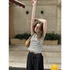 + Rear Bag Collar Sorona Neckline, Contrasting Striped Round Neck Front Shoulder Short-sleeved T-shirt for Women