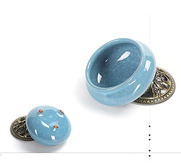 (pont du monde) Ceramic Incense Burner, Incense Stick Holder, Aromatherapy, Stylish, with Lid (Light Blue)