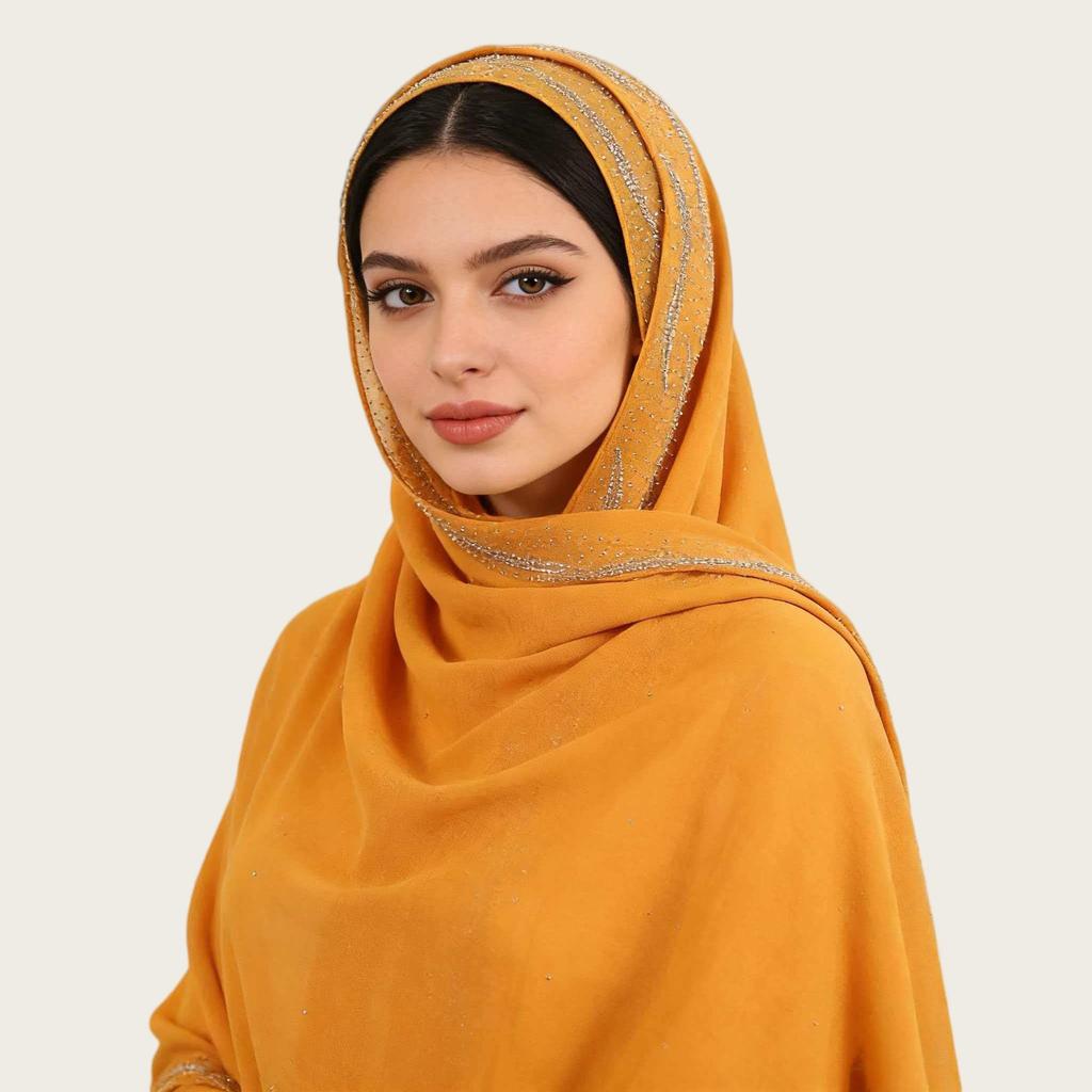 Women Chiffon Long Scarf Rhinestone Decor Solid Color Ethnic Style Pearl Chiffon Shawl Headscarf Versatile Hijab