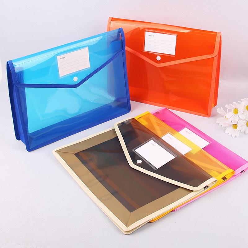 A4 Transparent Large Capacity Snap Button File Bag for Office and Student Documents