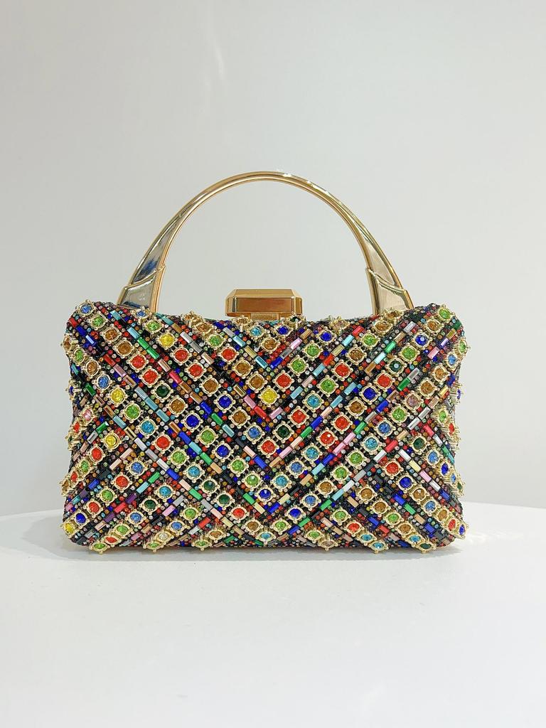 Retro European-American Full Diamond Clutch: Elegant Single Shoulder Crossbody Bag for Socialites and Evening Events