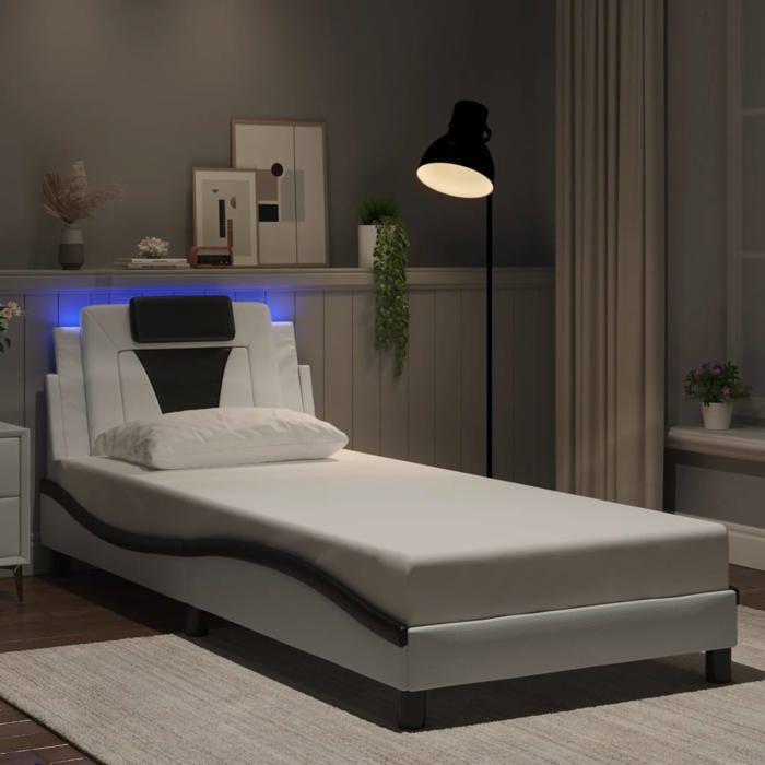 VidaXL Bed Frames with LED Lights, Upholstered Bed with Headboard, Single Bed, Adult Bedroom Bed, Modern, White Black 3213993