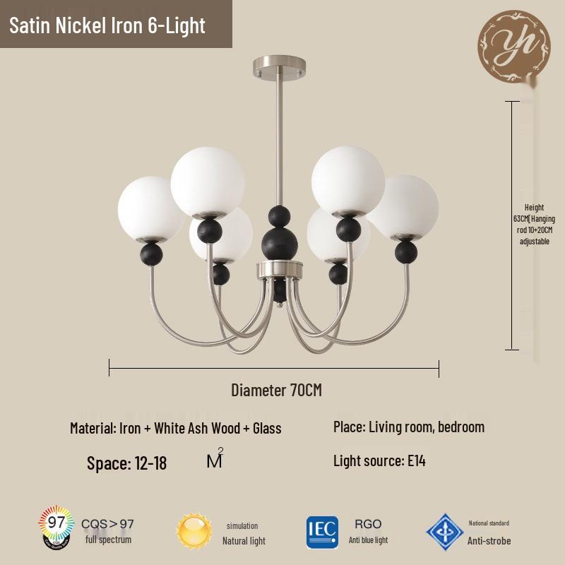 Mid-Century Magic Bean Solid Wood Chandelier: French Retro Light for Living Room or Bedroom.