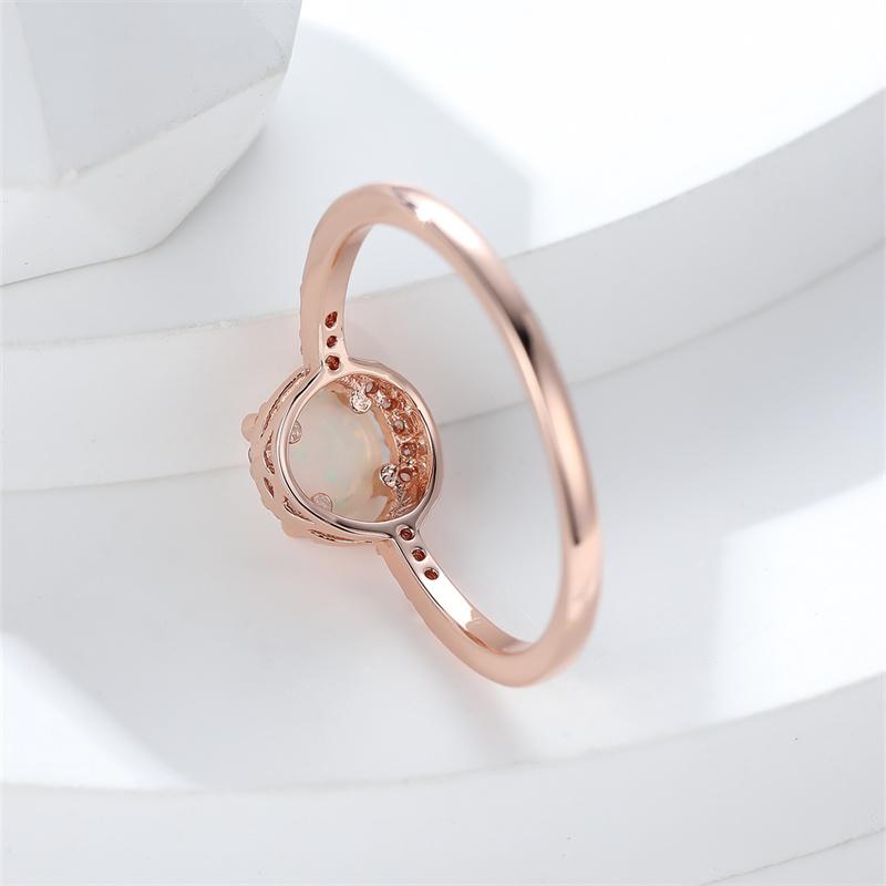 Simple Rainbow Birthstone Blue Fire Opal Rings For Women Rose Gold Color Round Ring Wedding Bands Stacking Thin Ring Jewelry