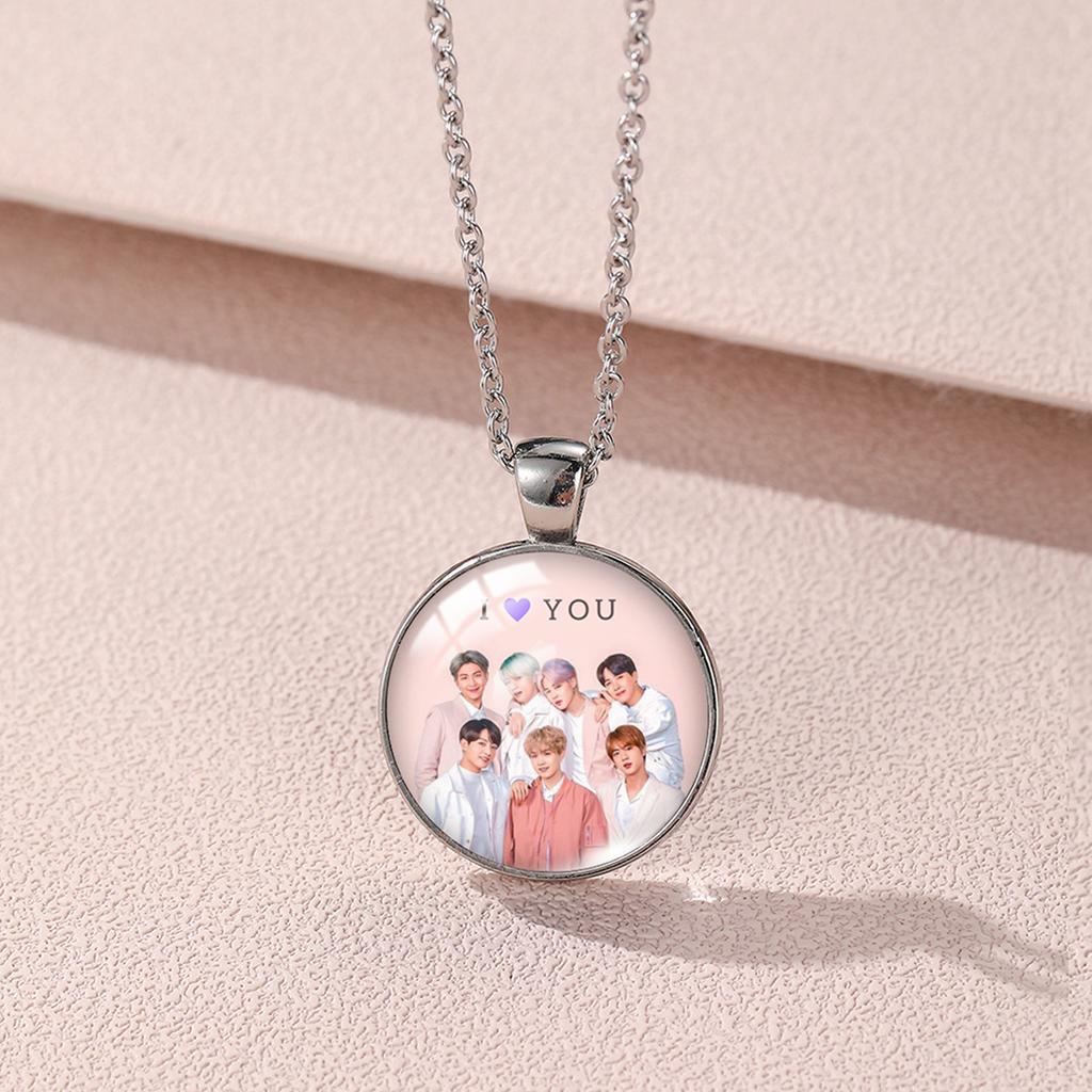 Colar redondo BTS, pingente Bangtan Boys com foto de membro, Item Colecionável Kpop para Fãs ARMY