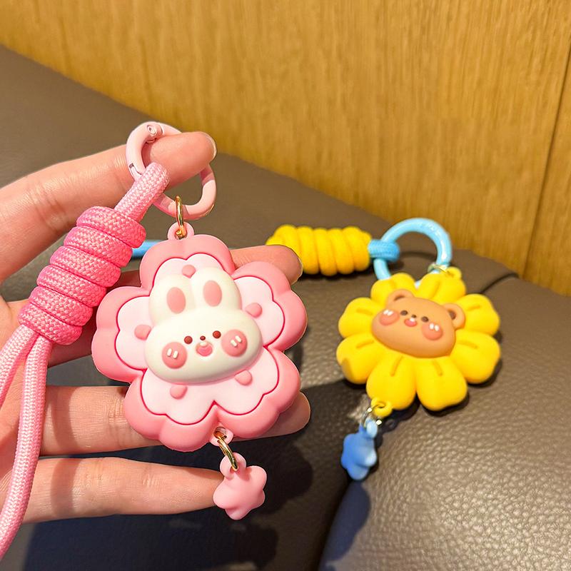 Cartoon Creative Bear Rabbit Flower Keychain Pendant Car Keychain Exquisite Backpack Decoration Accessories Gifts