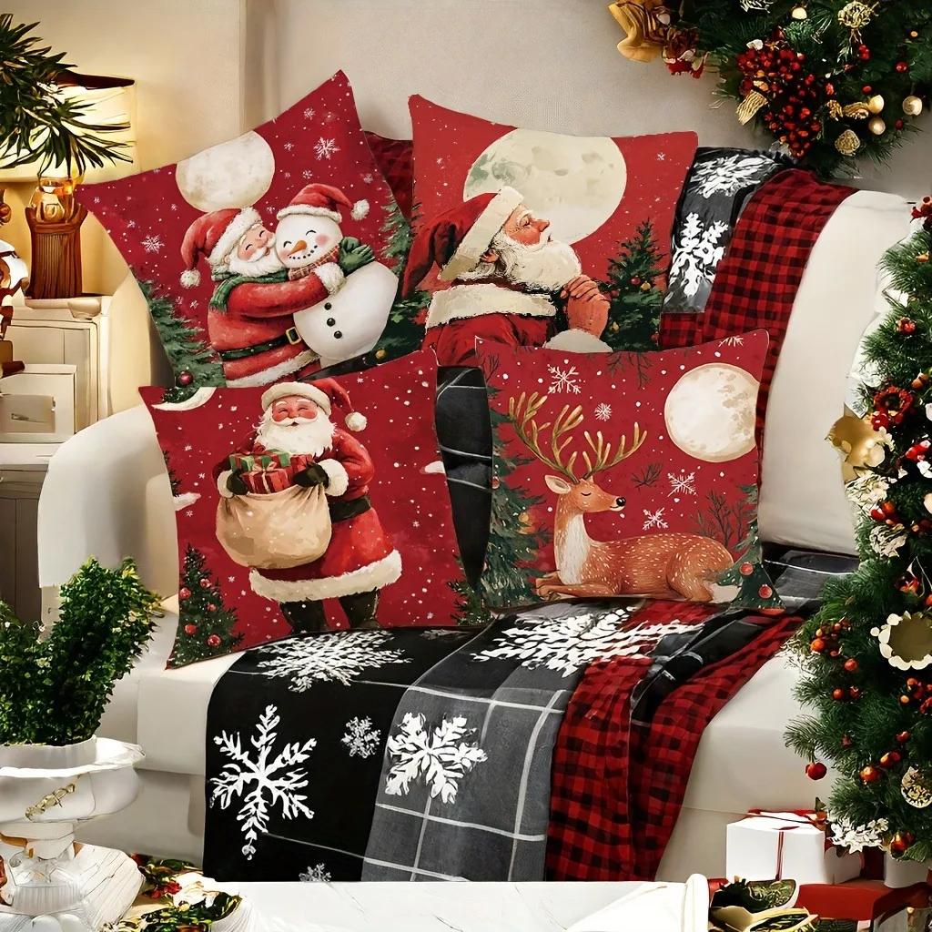 Christmas Decoration Pillowcase New Year Gift Santa Claus Reindeer Snowman Pattern Home Room Decoration Sofa Cushion Cover