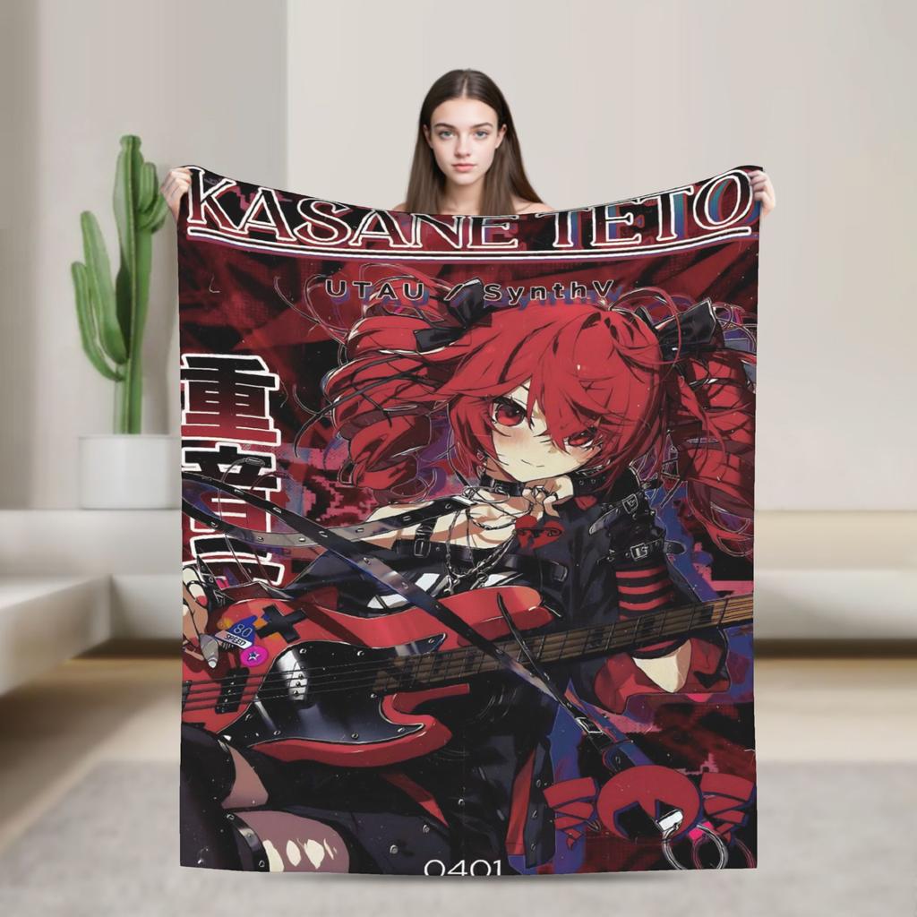 Kasane Teto Blanket Anime Vtuber Plush Novelty Soft Throw Blanket for Bedspread Textile Decor