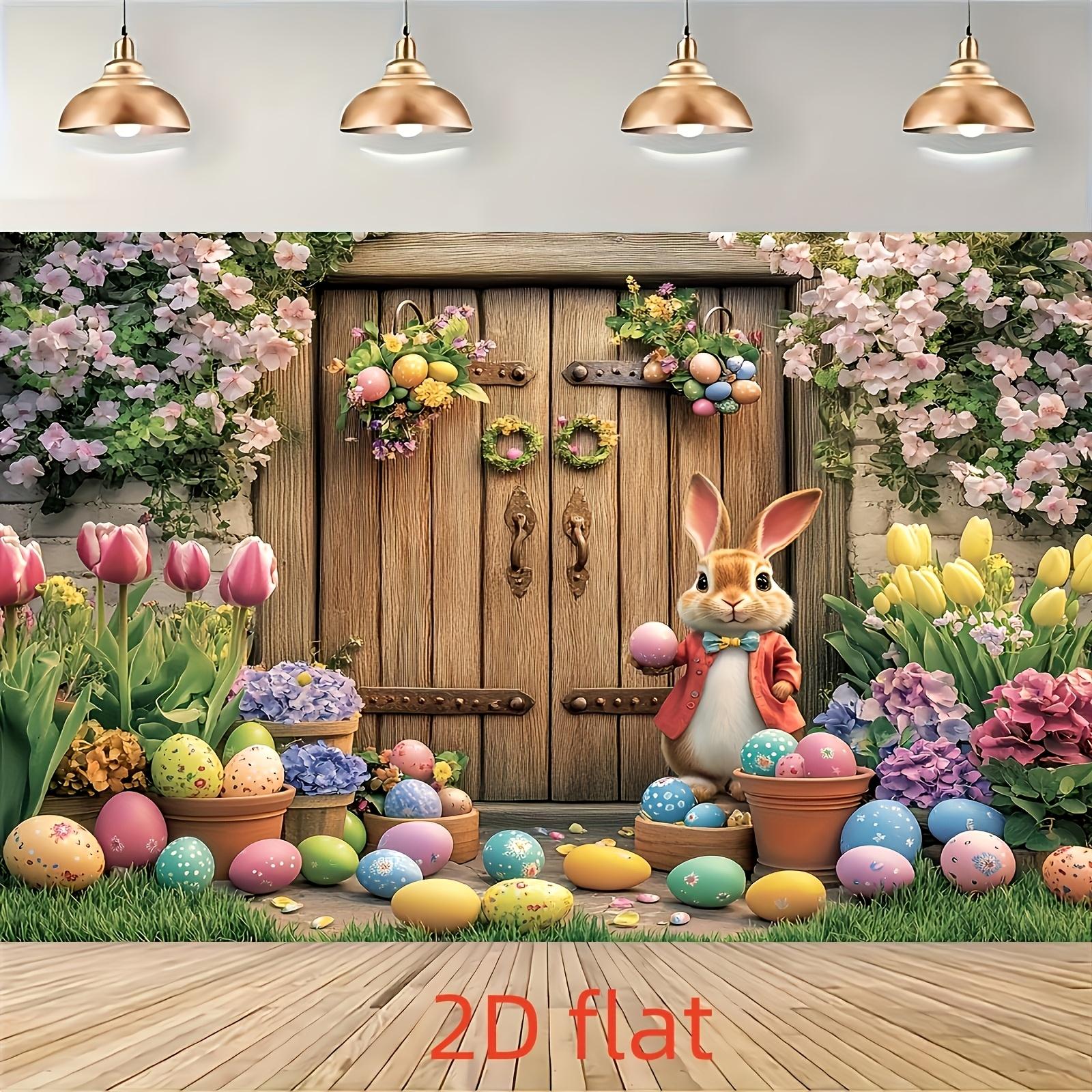 VIKAMA Spring Easter Rabbit Flower Background Photography Props Garden Lawn Decoration Party Event Decoration 74x94cm(29x37in)