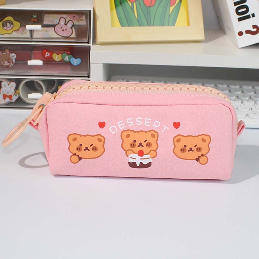 High Capacity Stationery Zipple Pouch Bear Pencil Bag Zipper Pencil Case Pen Holder Stroage Bag