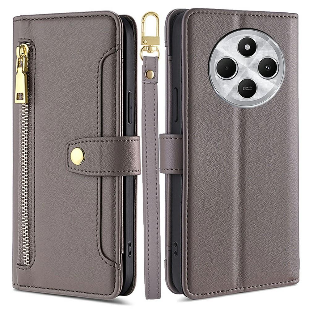 Leather Case for Xiaomi Redmi 14C 4G/14R 5G/Poco C75 4G/A4 5G Zipper Pocket Wallet Phone Cover with 2 Straps