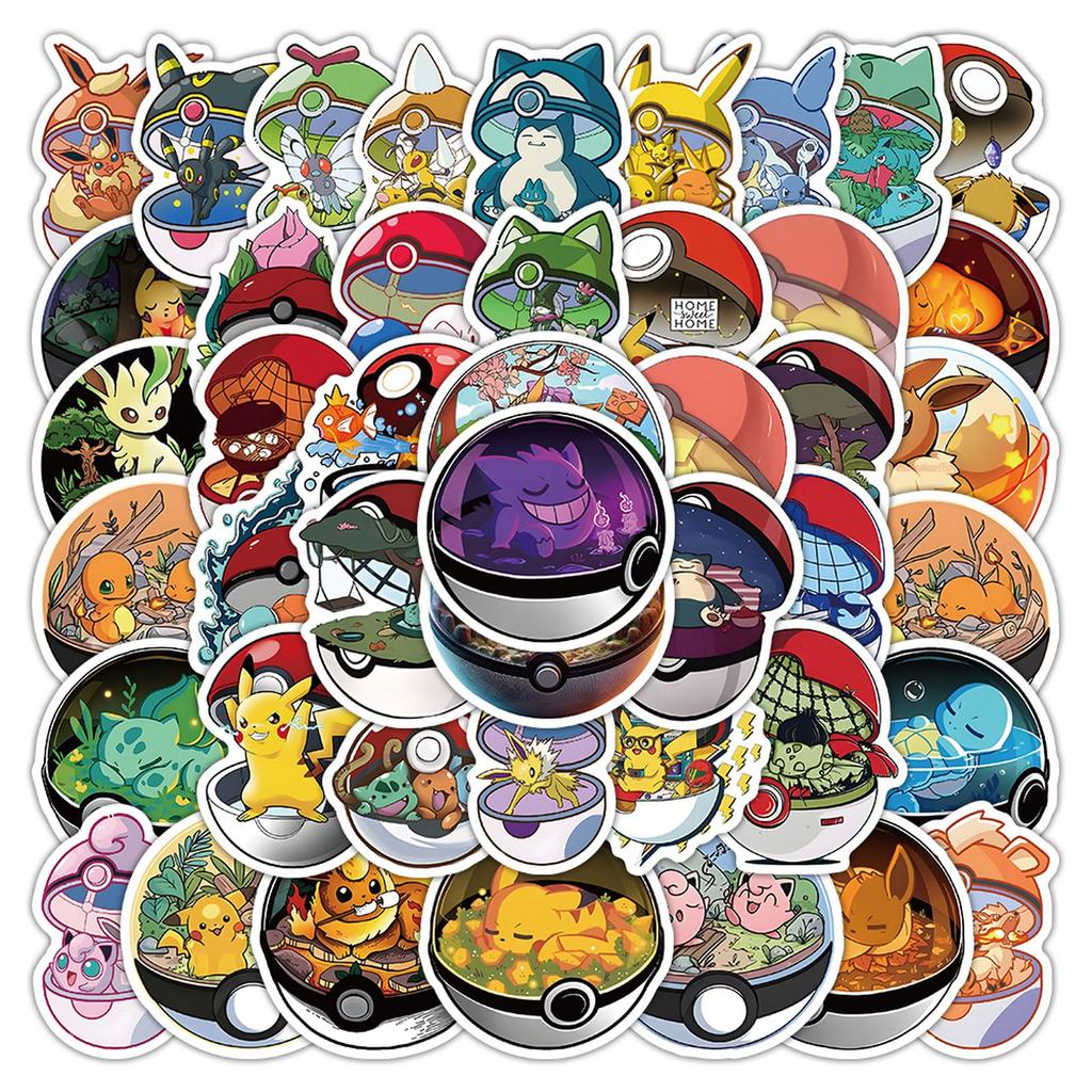 1055Pcs New Ball Cartoon Graffiti Sticker Cute Pikachu Decal Luggage Phone Guitar Skateboard Waterproof Sticker Kid Toy