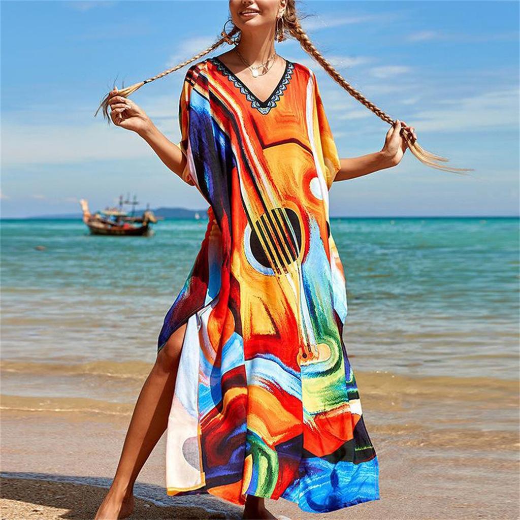 Ladies Loose Beach Cover Up Robe Vacation Sun Shirt Cover Up
