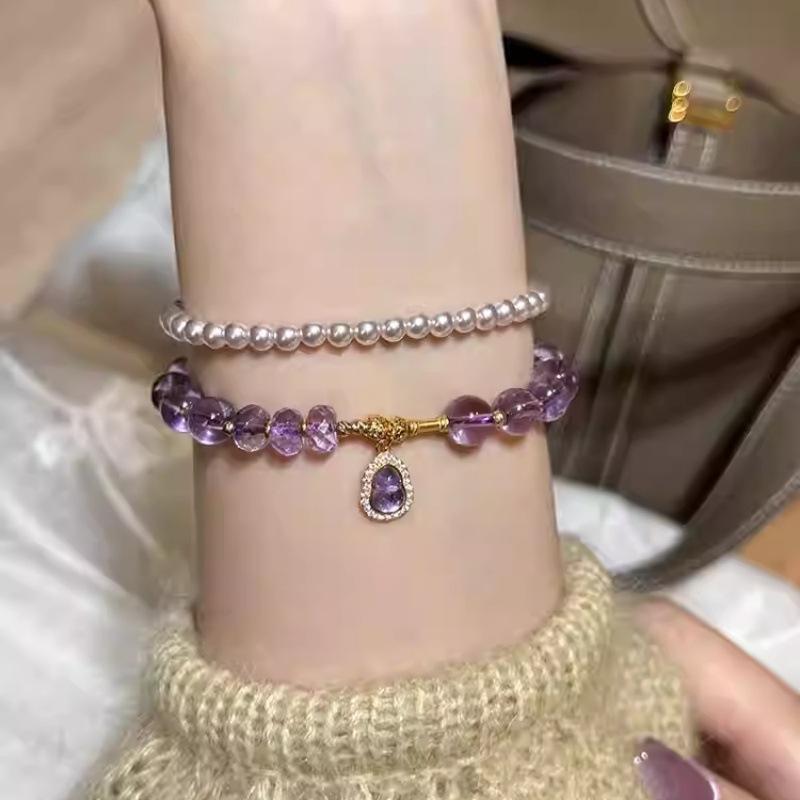 Good Luck on Land Natural Brazilian Amethyst Gourd Bracelet, Light Luxury Niche Exquisite Bracelet for Women, Simple Hand Jewelry Gift