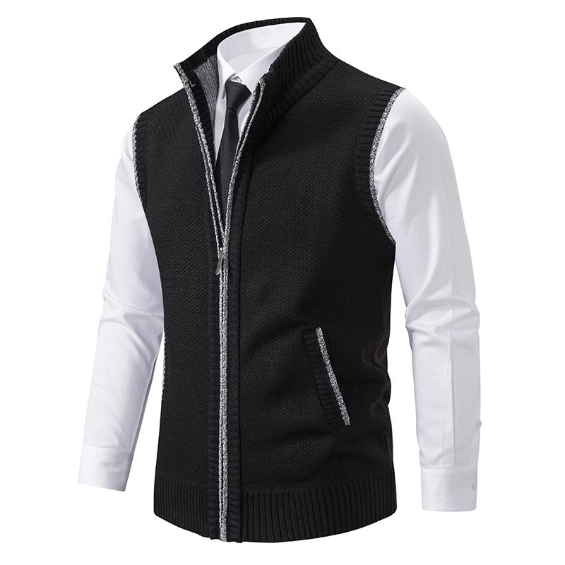 Vest Men's Knitted Sleeveless Sweater Wool Velvet Zipper Cardigan Turn-down Pullovers Turtleneck Sweatercoat Knit Waistcoat