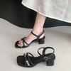 Silver Word with Thick Heel Sandals Women's New Summer Skirt Temperament Rhinestone High Heel Beach Shoes