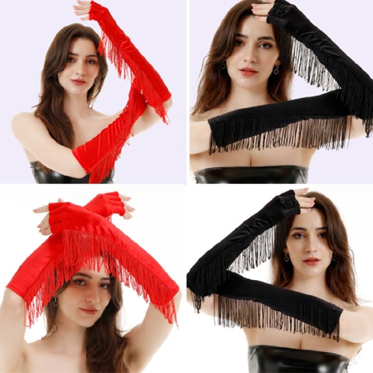 Evening Party Half Finger Gloves Long Length Fringed Gloves Club Arm Sleeves Bachelorette Party Costume Stage Gloves