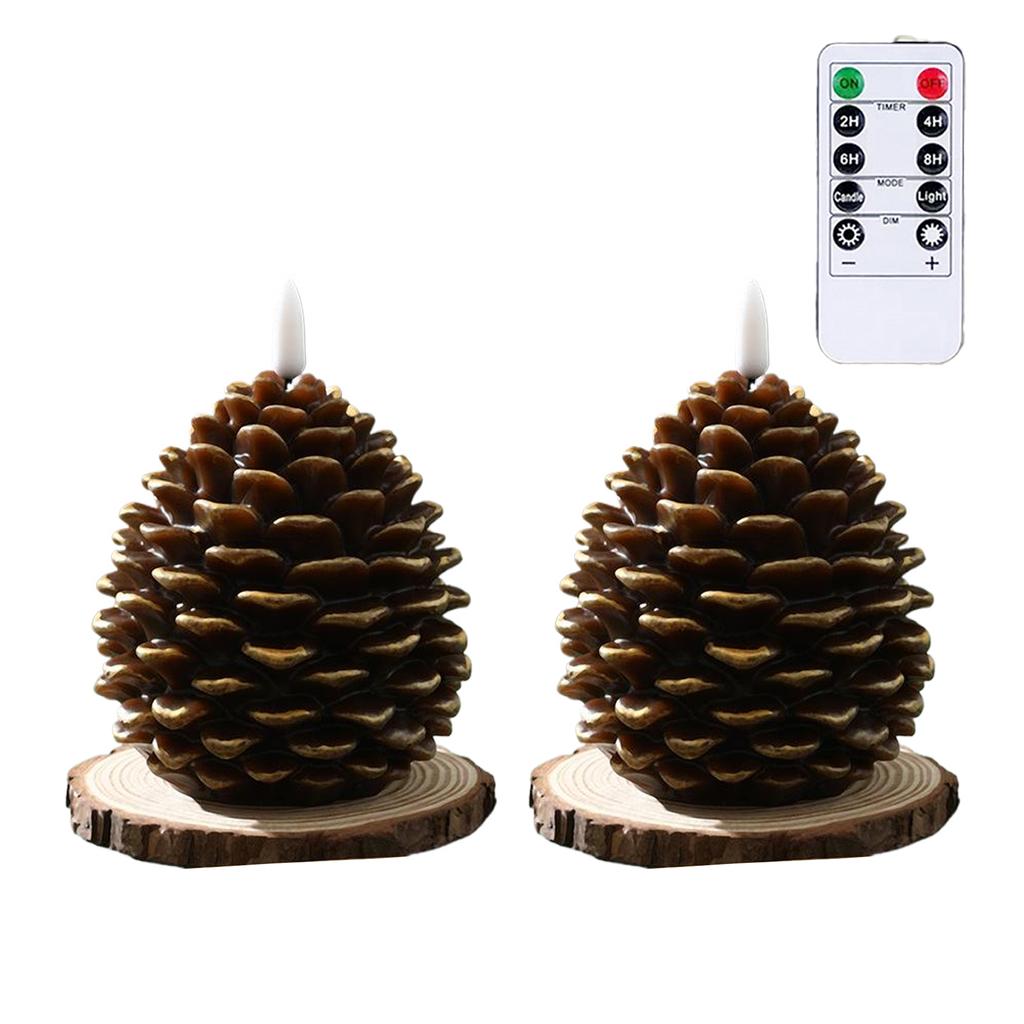 2piece Christmas Painted Pine Cone Shaped LED Candle Light Electronic Flameless Pinecone Candle Set For Festive Home Atmosphere