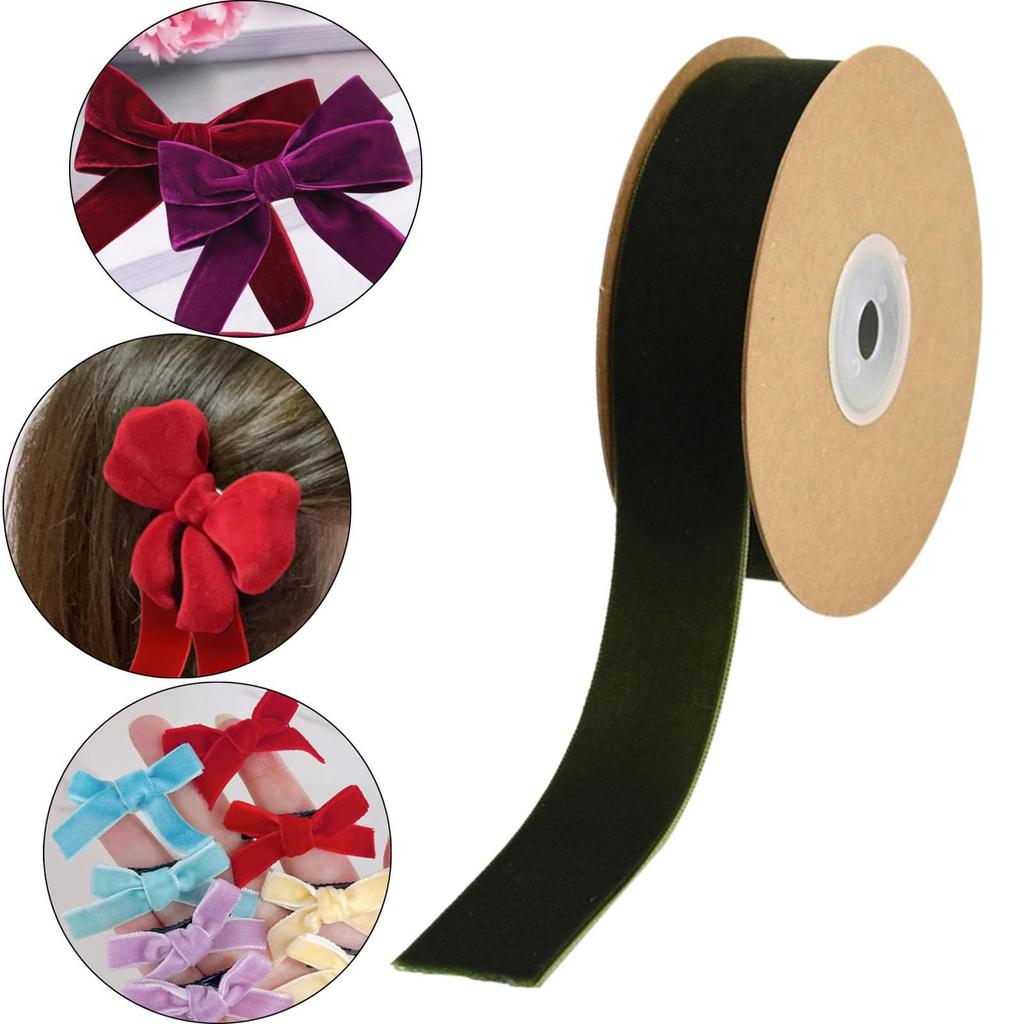 Velvet Ribbon with Spool Flocking Ribbons Florist Ribbon Single Face Velvet Ribbon Roll for Gift Wrapping Birthday Invitation