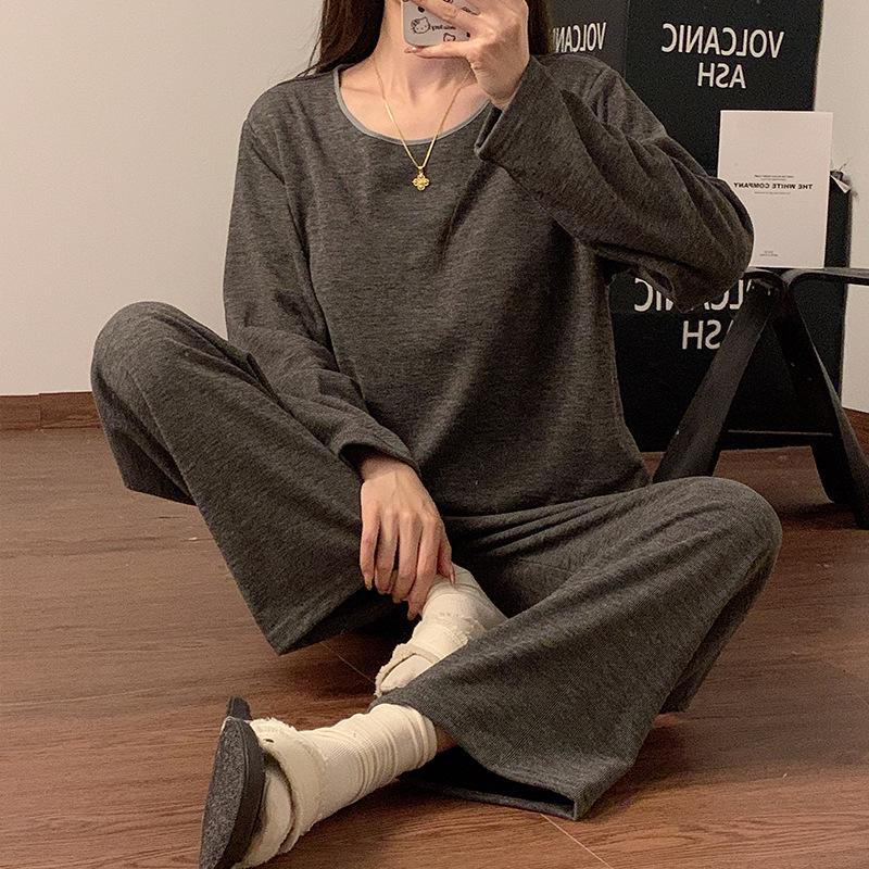 Women's Lamb Cashmere Pajamas with Built-in Bra, Cozy Long Sleeve Set for Fall/Winter