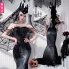 Halloween Mermaid Princess Costume Dark Fairy Strapless Long Dress Adult Cosplay Party