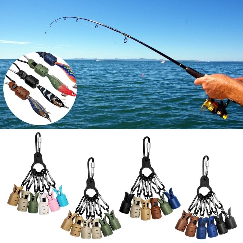 6Pcs Portable Squid Jig Hook Cover with Carabiner Squid Jig Baits Protector Squid Jig Fishing Tackle Easy to Use