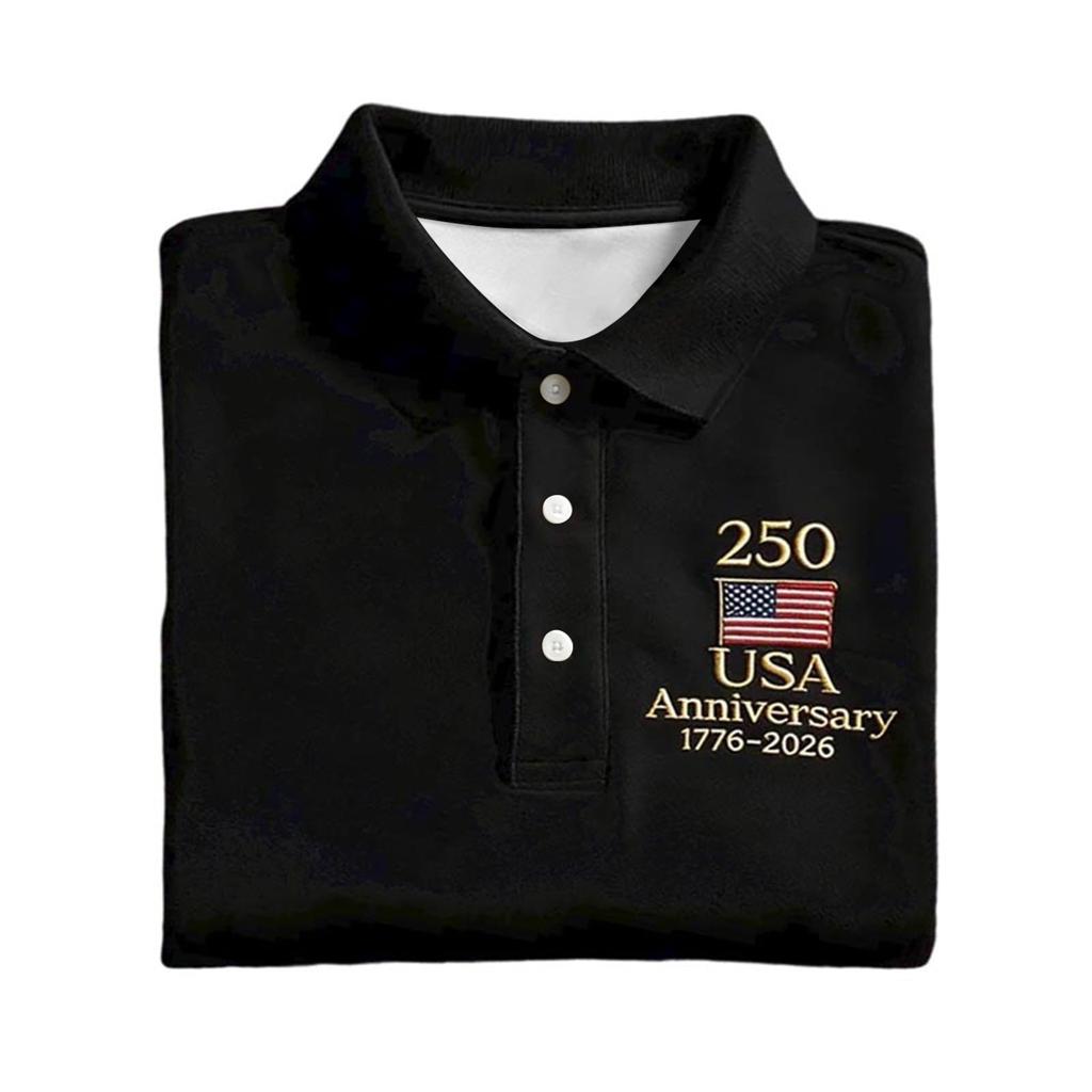 Men's Casual Polo Shirt USA Anniversary 1776-2026 Printed Short Sleeve Collared Shirt Lightweight Breathable Fabric Comfortable Fit
