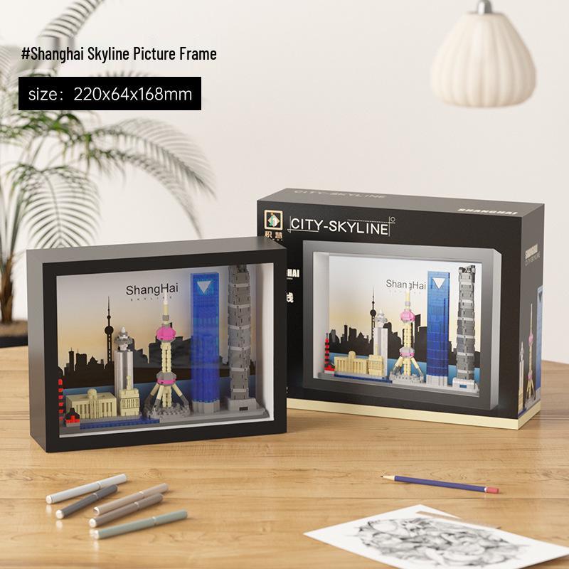 World Landmark Skyline Building Blocks: New York & Dubai Decorative Hanging Painting