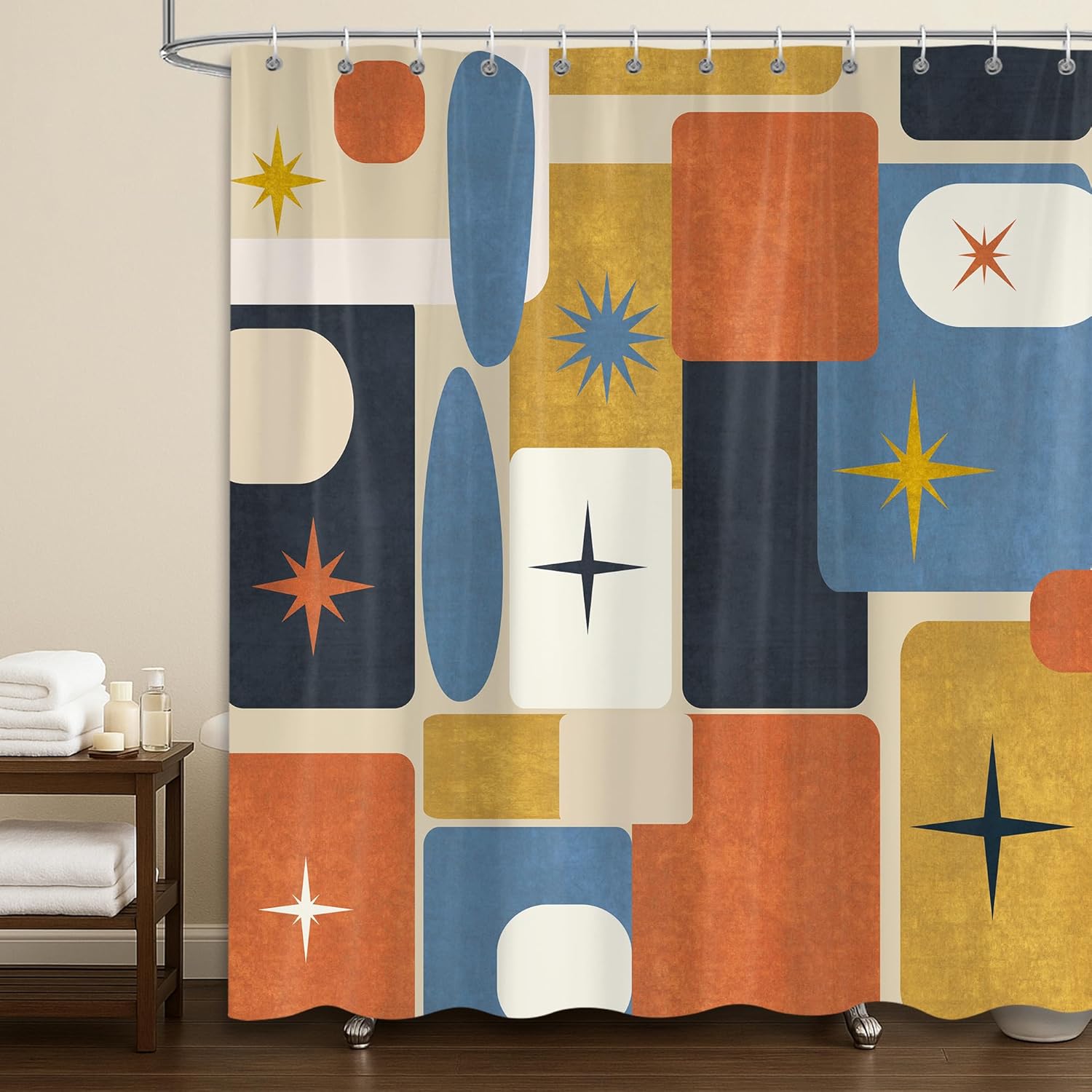 

Mid Century Modern Shower Curtain, Abstract Geometric Aesthetic Art Decor, Retro Minimalist Waterproof Washable W60H190(CM)-1 Pcs