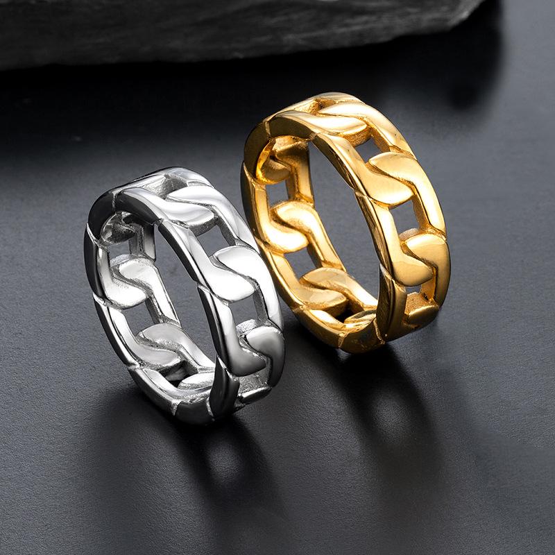 Fashionable Men's Hip-Hop Titanium Steel Cuban Chain Ring